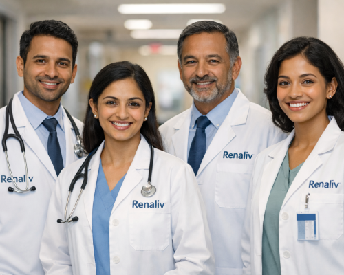 Smiling doctors in a hospiTAL CORRIDOR